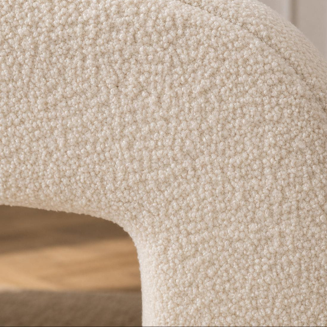 soft teddy boucle fabric close up bench
